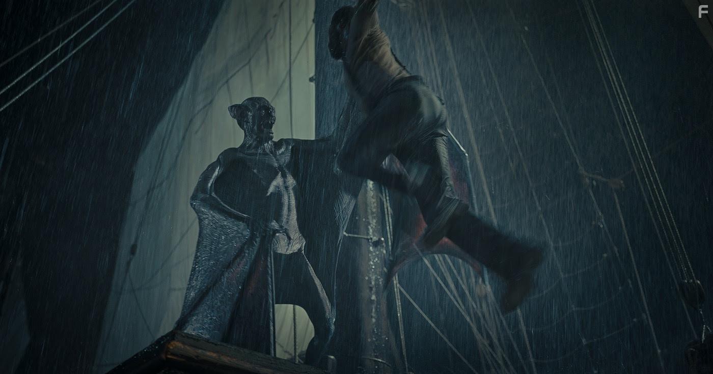 Javier Botet and Corey Hawkins in The Last Voyage of the Demeter (2023)