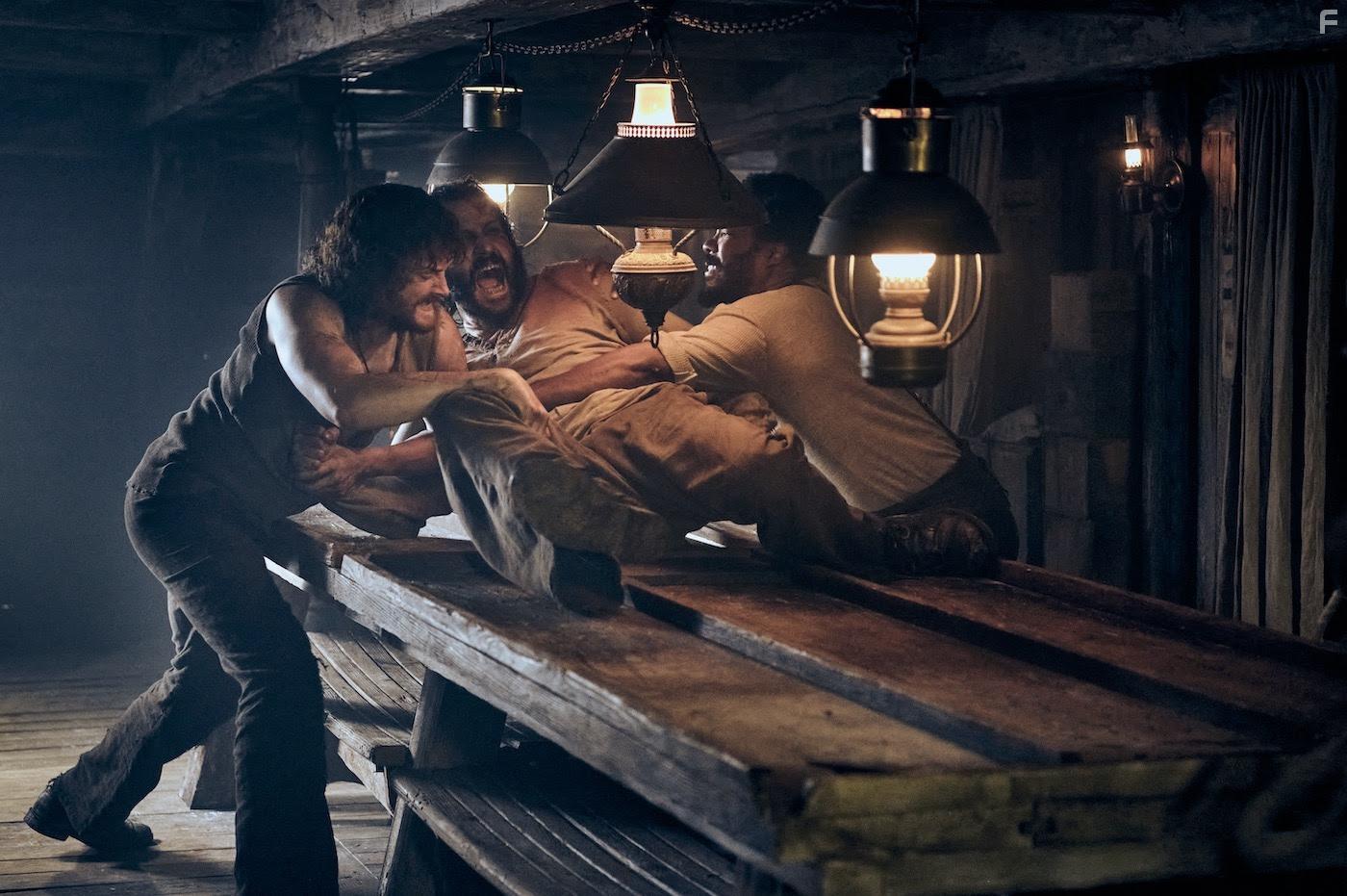 Stefan Kapicic, Corey Hawkins, and Chris Walley in The Last Voyage of the Demeter (2023)