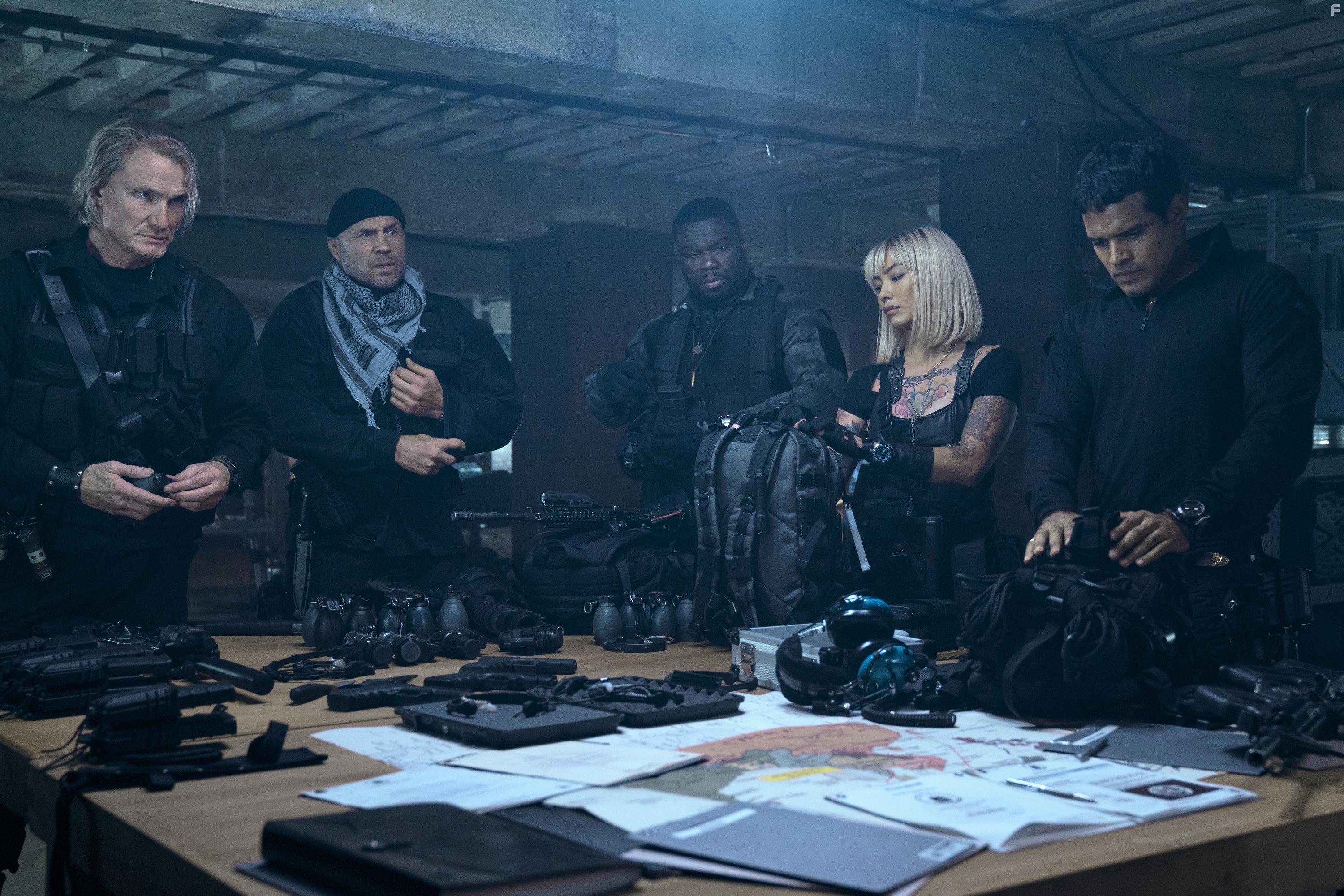 Dolph Lundgren, Jacob Scipio, 50 Cent, Randy Couture, and Levy Tran in Expend4bles (2023)