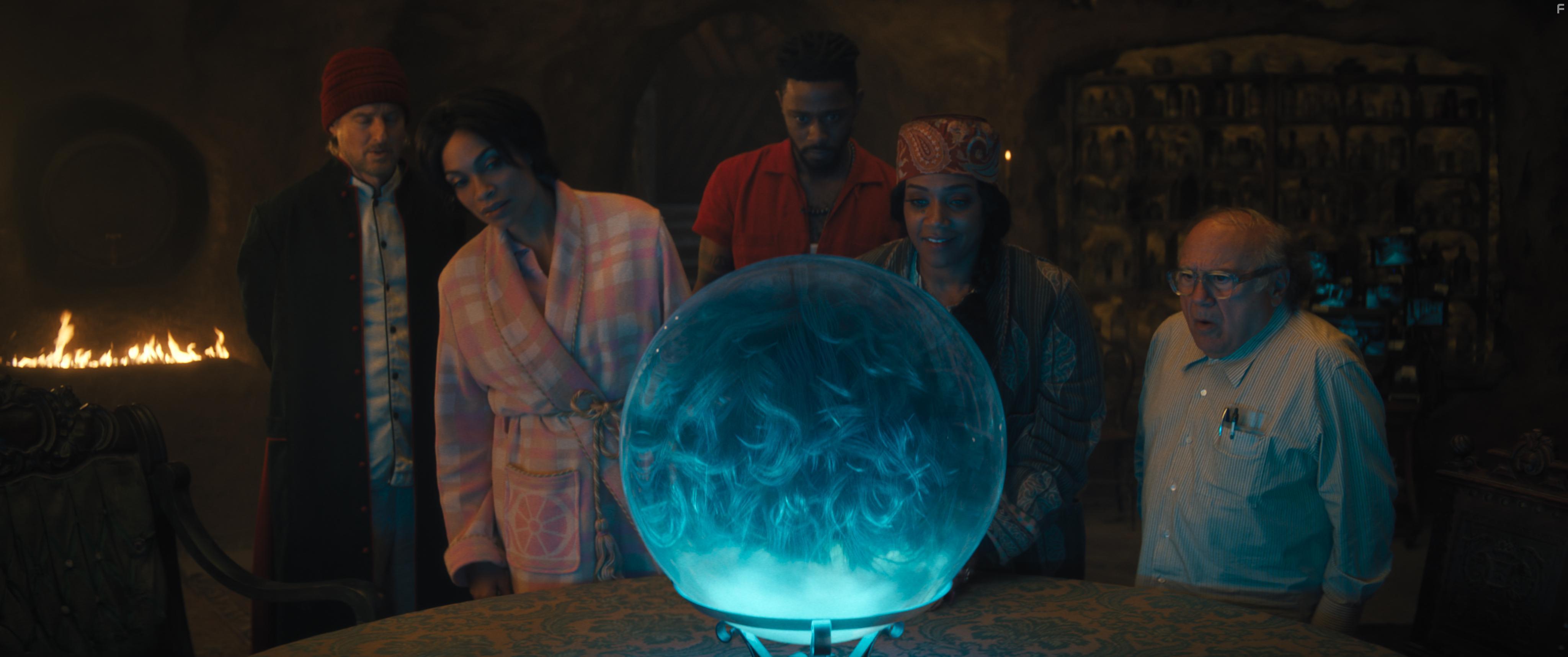 Danny DeVito, Owen Wilson, Rosario Dawson, Tiffany Haddish, and LaKeith Stanfield in Haunted Mansion (2023)