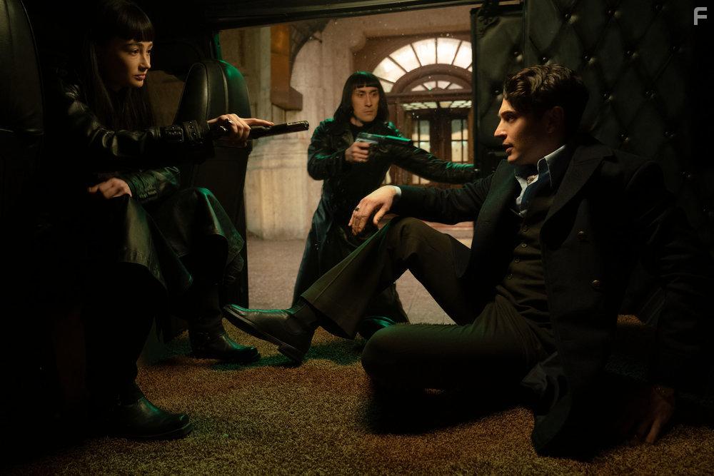 Marina Mazepa, Mark Musashi, and Colin Woodell in The Continental: From the World of John Wick: Theatre of Pain (2023)