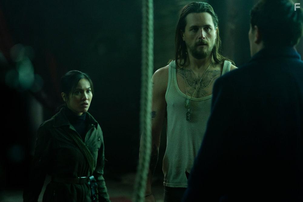Winston, Ben Robson, Nhung Kate, and Colin Woodell in The Continental: From the World of John Wick: Brothers in Arms (2023)