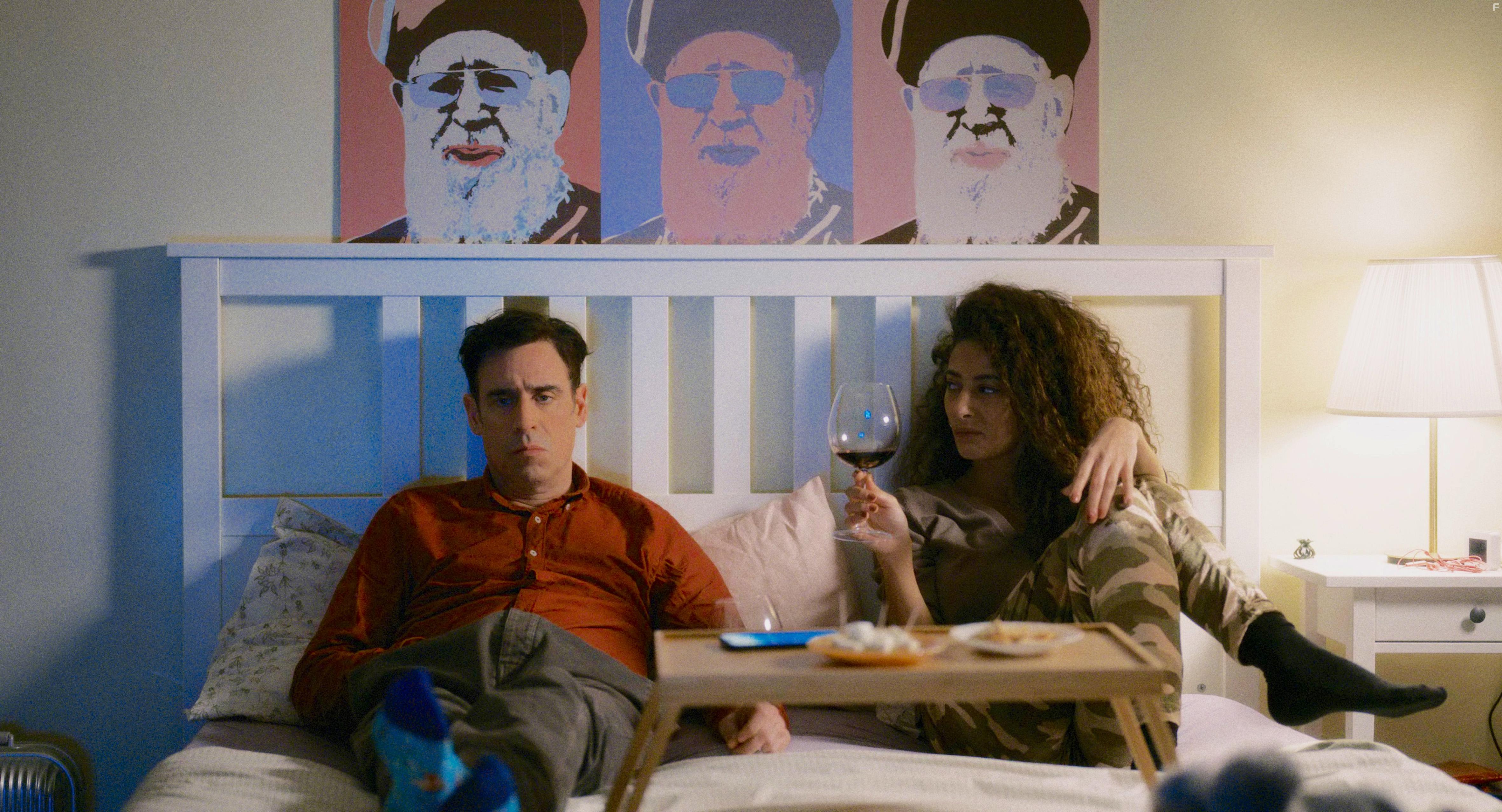 Stephen Mangan and Mouna Hawa in A Gaza Weekend (2022)