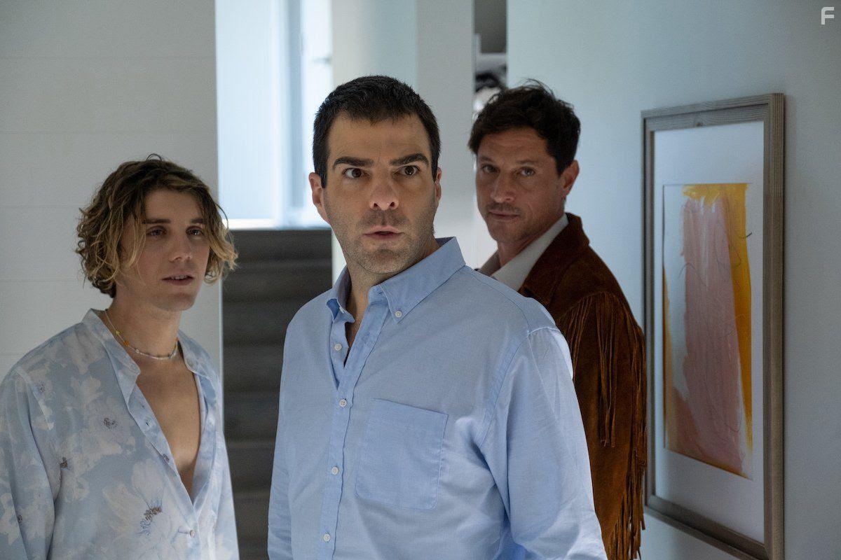 Simon Rex, Zachary Quinto, and Lukas Gage in Down Low (2023)