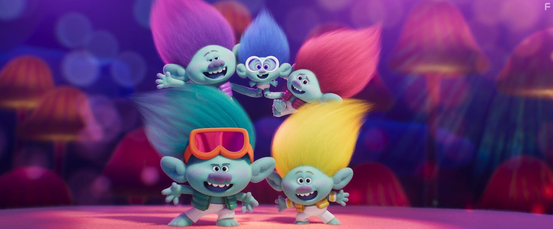 Justin Timberlake, Walt Dohrn, Alan Kim, Eric Andr, Troye Sivan, Kid Cudi, and Daveed Diggs in Trolls Band Together (2023)