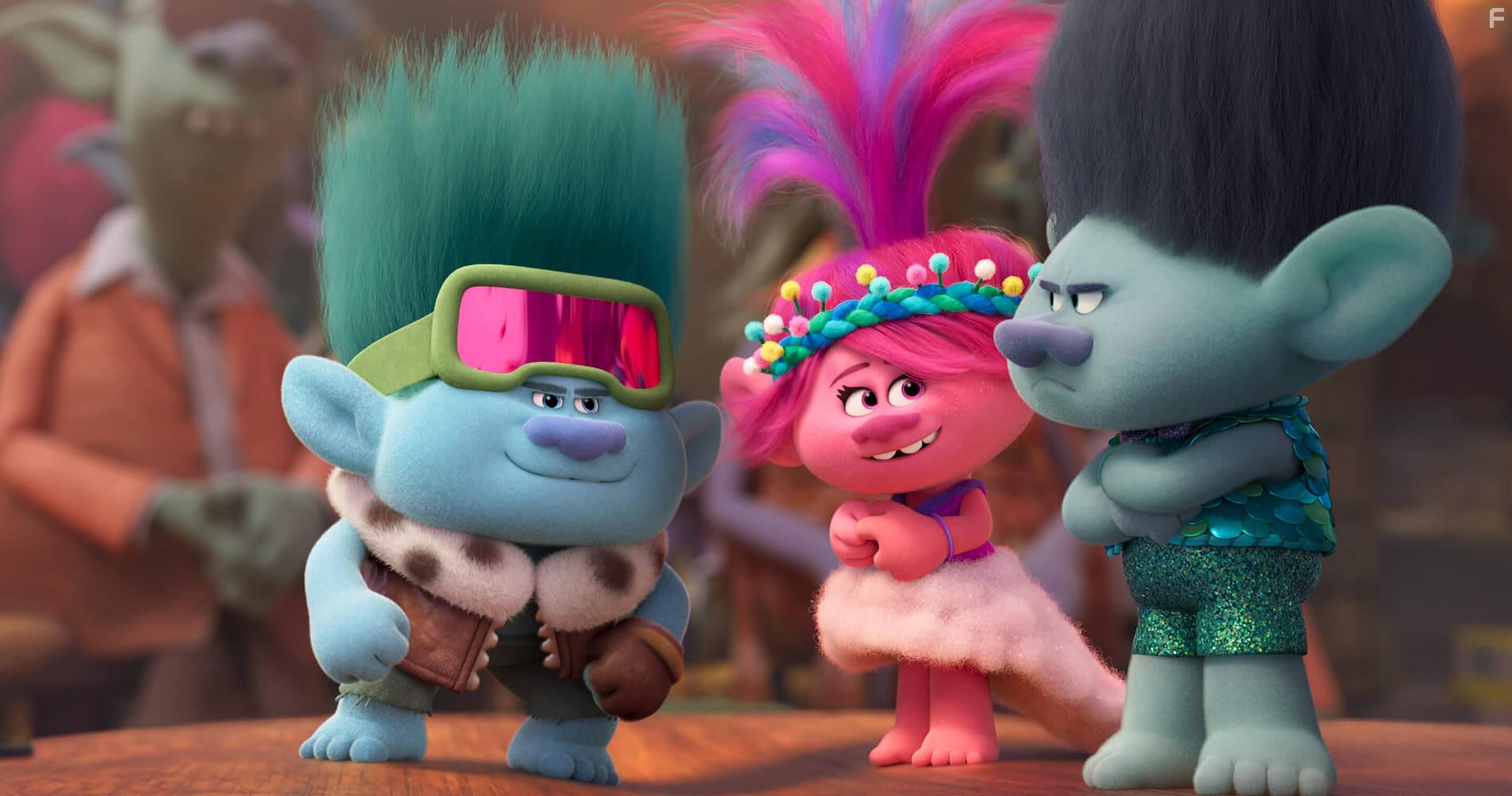 Justin Timberlake, Anna Kendrick, and Eric Andr in Trolls Band Together (2023)