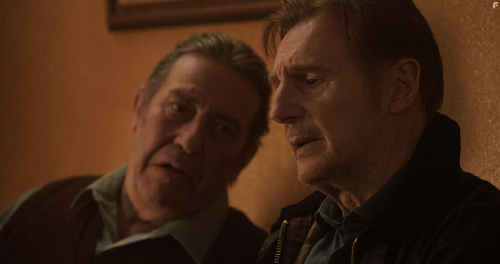 Liam Neeson and Ciarn Hinds in In the Land of Saints and Sinners (2023)