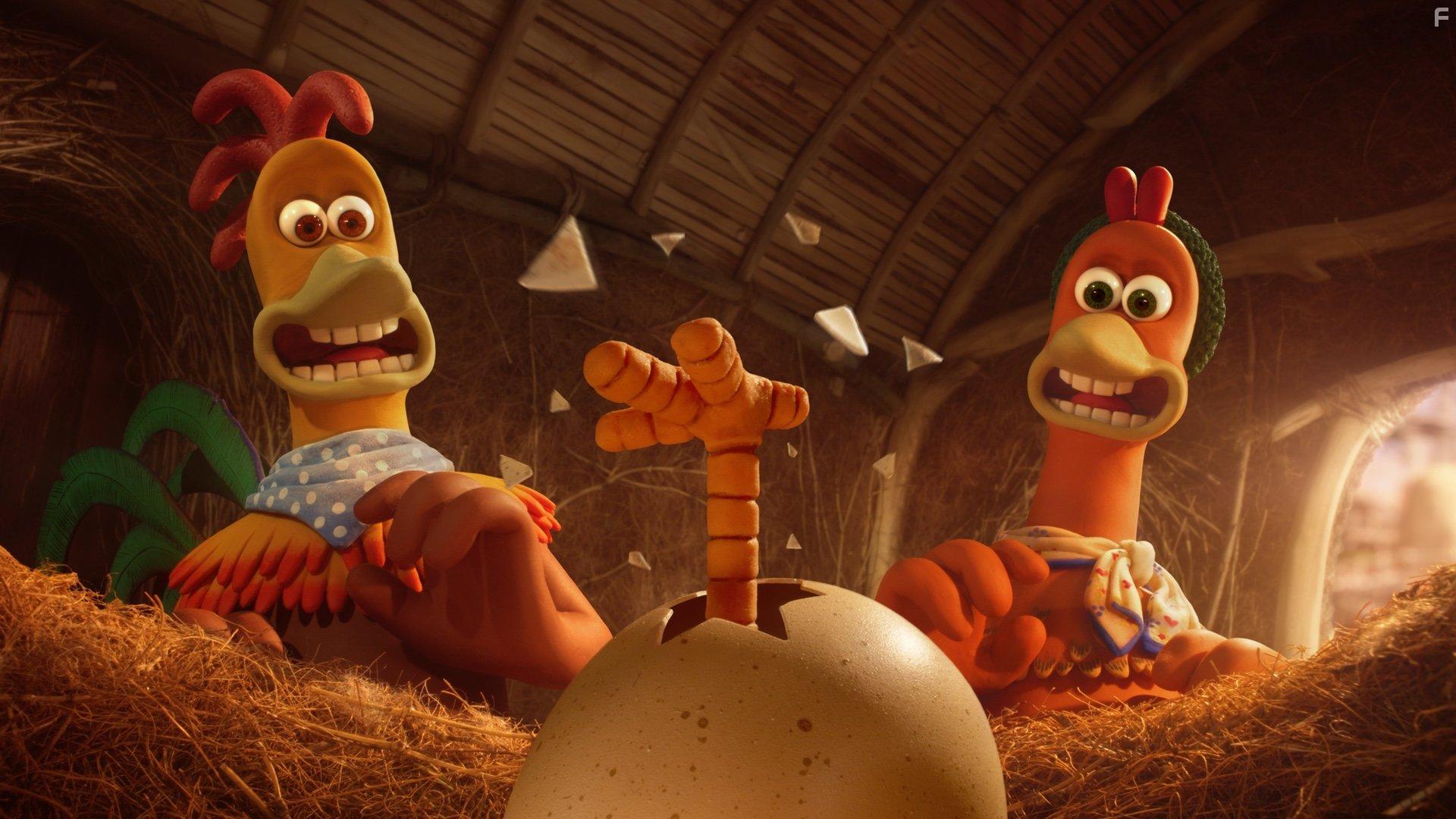 Thandiwe Newton and Zachary Levi in Chicken Run: Dawn of the Nugget (2023)