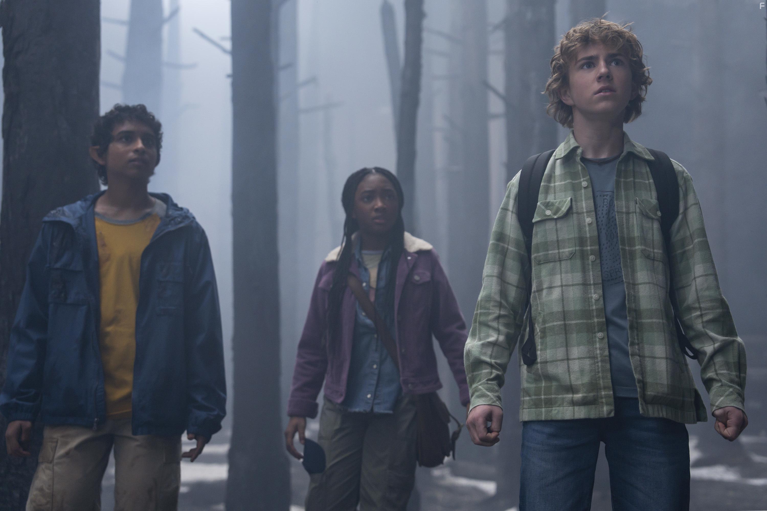 Walker Scobell, Aryan Simhadri, and Leah Jeffries in Percy Jackson and the Olympians (2023)