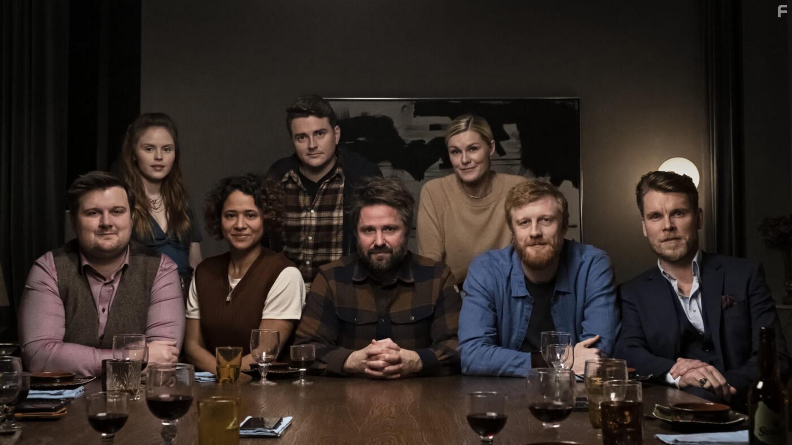Dagur Kri, Olivia Joof Lewerissa, Thue Ersted Rasmussen, Andrea Heick Gadeberg, Joachim Fjelstrup, Sofie Torp, Jesper Groth, and Nicolai Jrgensen in Hygge! (2023)