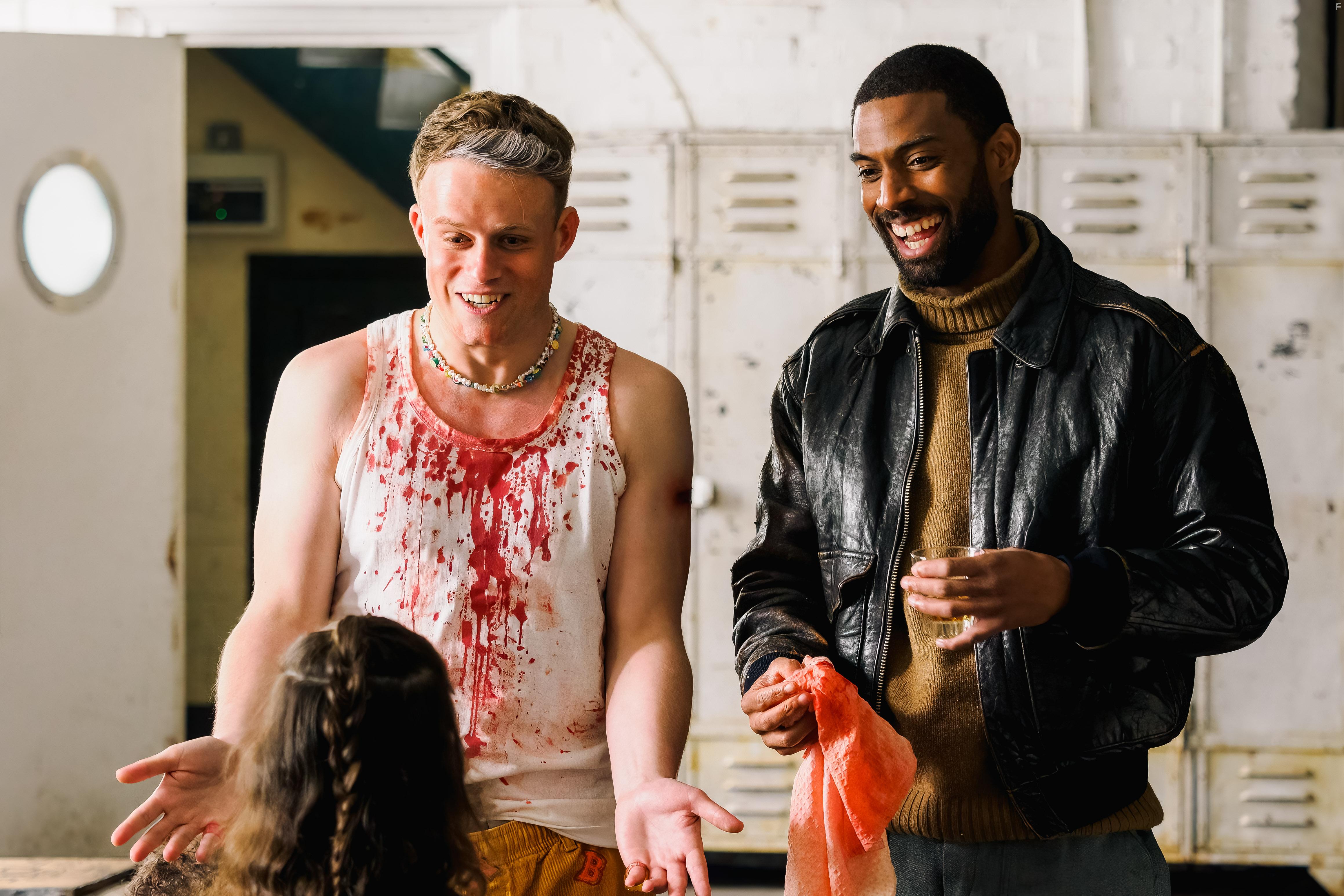 Aaron Cobham, Ray Calleja, and Billie Gadsdon in Tales of Babylon (2023)