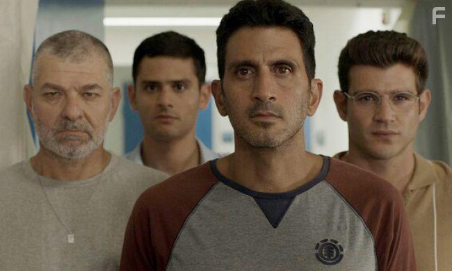 Danny Steg, Daniel Gad, Maor Schwietzer, and Tsahi Halevi in HaShotrim (2021)