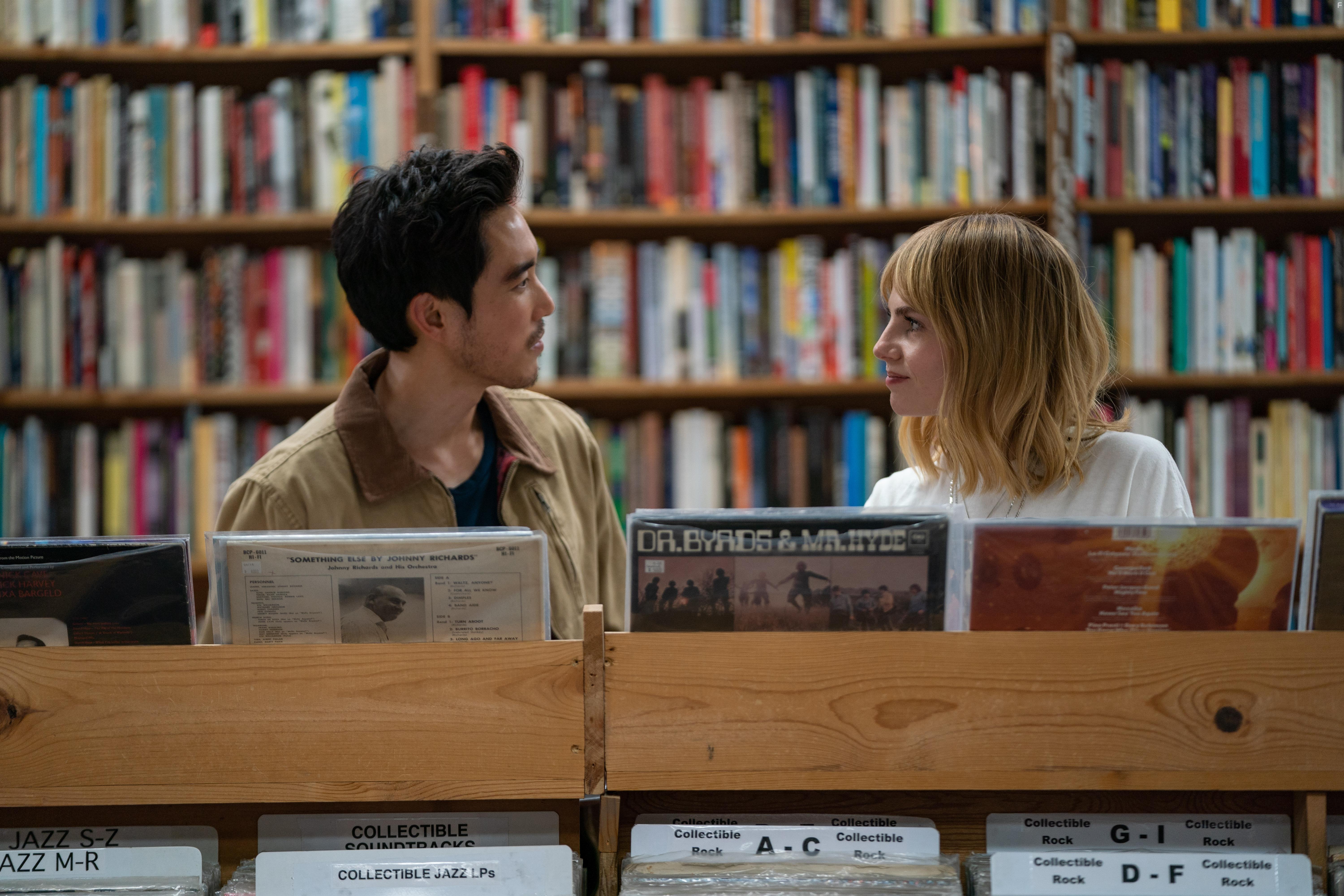 Lucy Boynton and Justin H. Min in The Greatest Hits (2024)