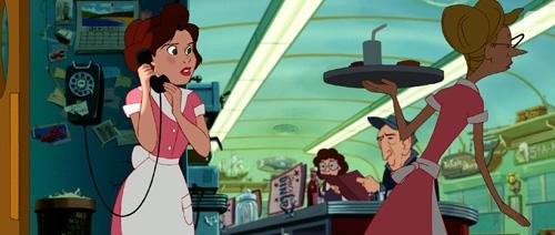 Annie on the phone at work