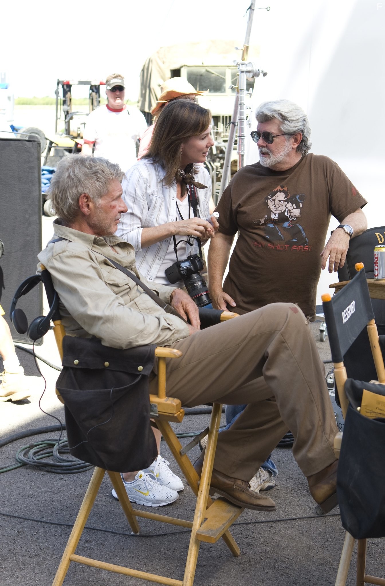 Harrison Ford, George Lucas, and Kathleen Kennedy in Индиана Джонс и Королевство хрустального черепа (2008)