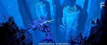 The "Ulysses" (center, above the leviathan), a state-of-the-art submarine carrying a team of daredevil explorers on a mission to find Atlantis, makes its way across the bottom of the ocean.