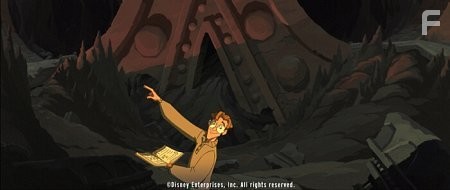 Cartographer/linguistics expert Milo Thatch (center) uses an ancient book called "The Shepherd's Journal" as his guide to unraveling the mysteries of Atlantis.