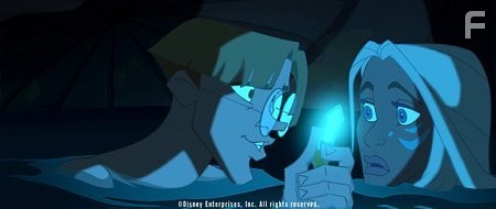 Milo Thatch (left), an expert on the ancient civilization of Atlantis, and Princess Kida (right), daughter of the Atlantean king, join forces to explore an underwater cave that holds valuable secrets.