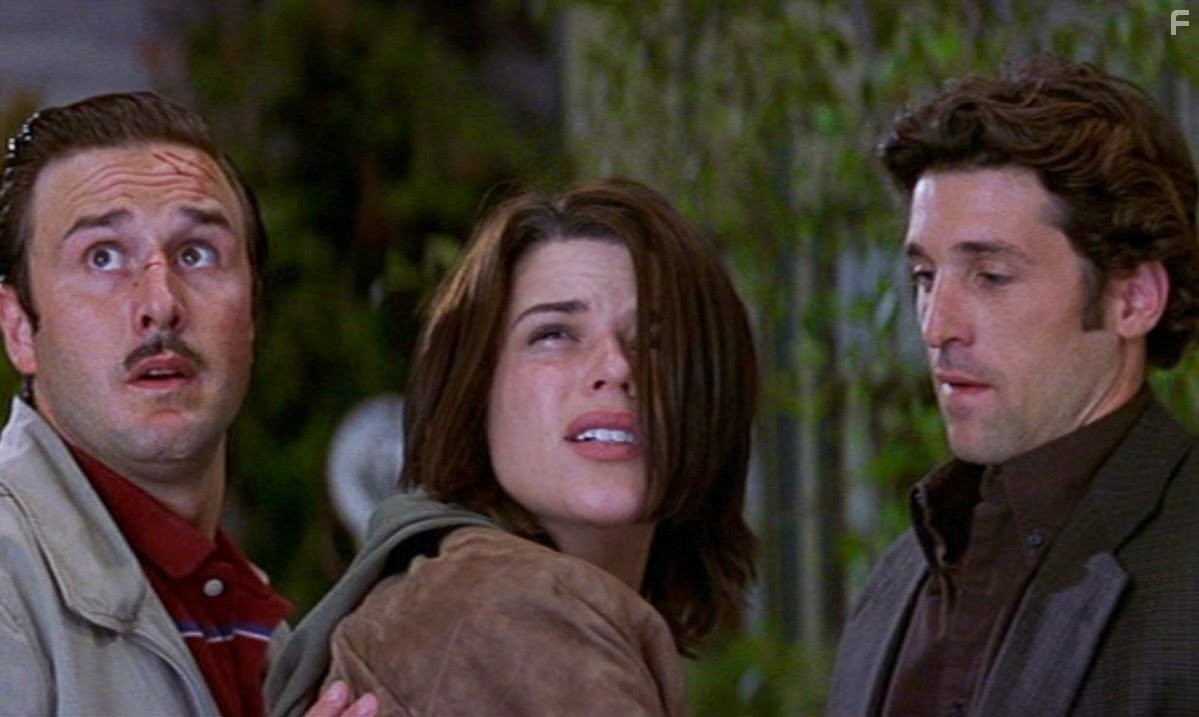 Neve Campbell, David Arquette, and Patrick Dempsey in Крик 3 (2000)