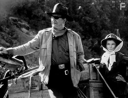 "Rooster Cogburn," Universal 1974. John Wayne and Katharine Hepburn.