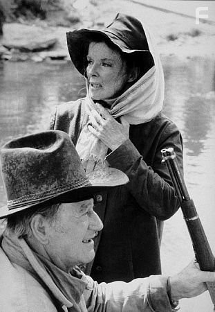 "Rooster Cogburn," Universal 1974. John Wayne and Katharine Hepburn.
