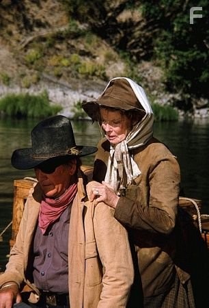 "Rooster Cogburn," Universal 1974. John Wayne and Katharine Hepburn.