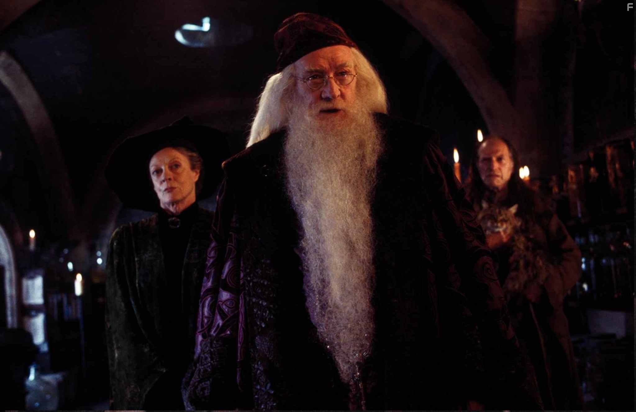 Richard Harris, Maggie Smith, and David Bradley in Гарри Поттер и тайная комната (2002)