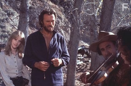 "The Outlaw Josey Wales" Sandra Locke, Clint Eastwood, and extras 1976 Warner Bros.