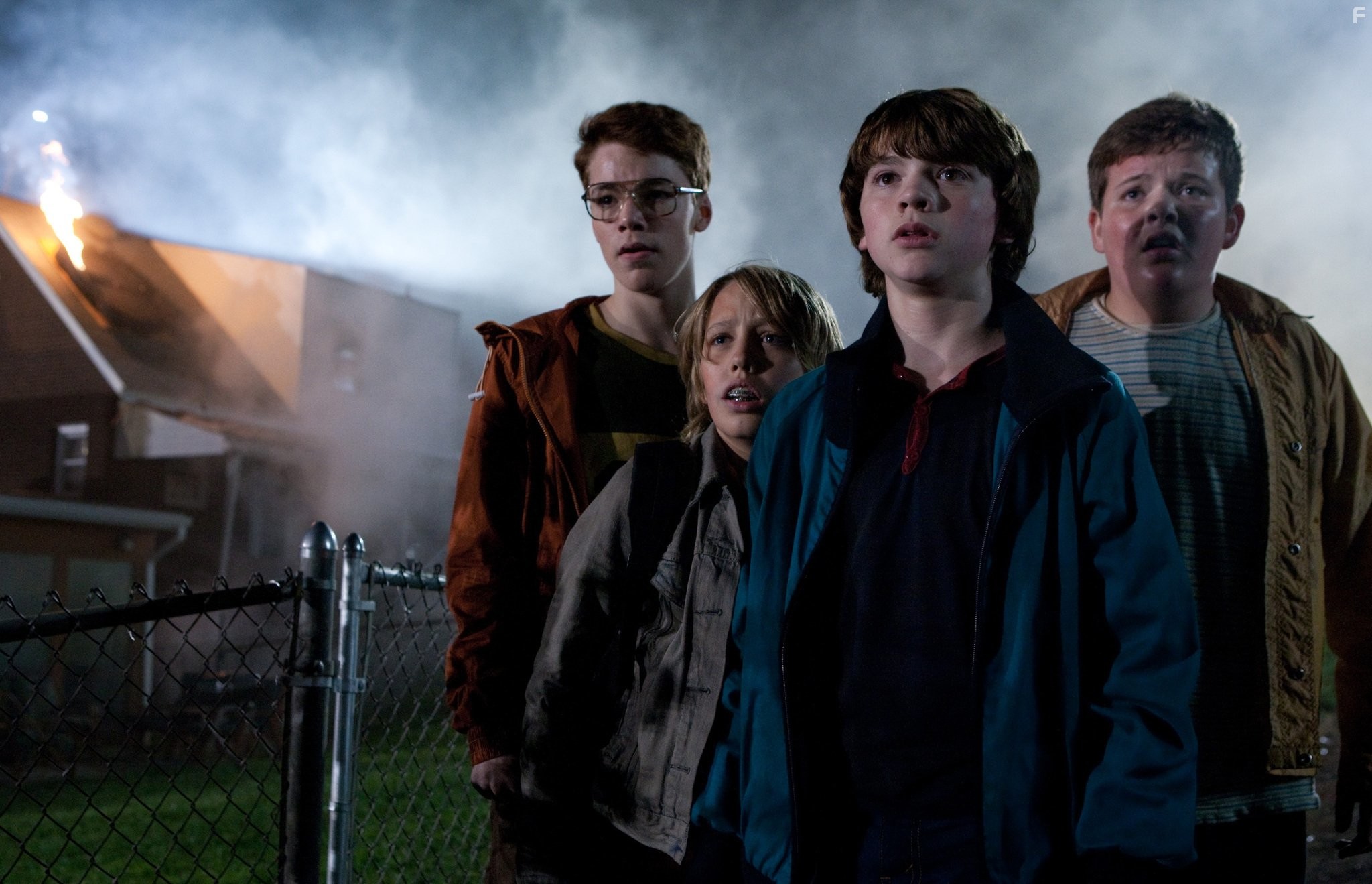 Ryan Lee, Joel Courtney, Gabriel Basso, and Riley Griffiths in Супер 8 (2011)
