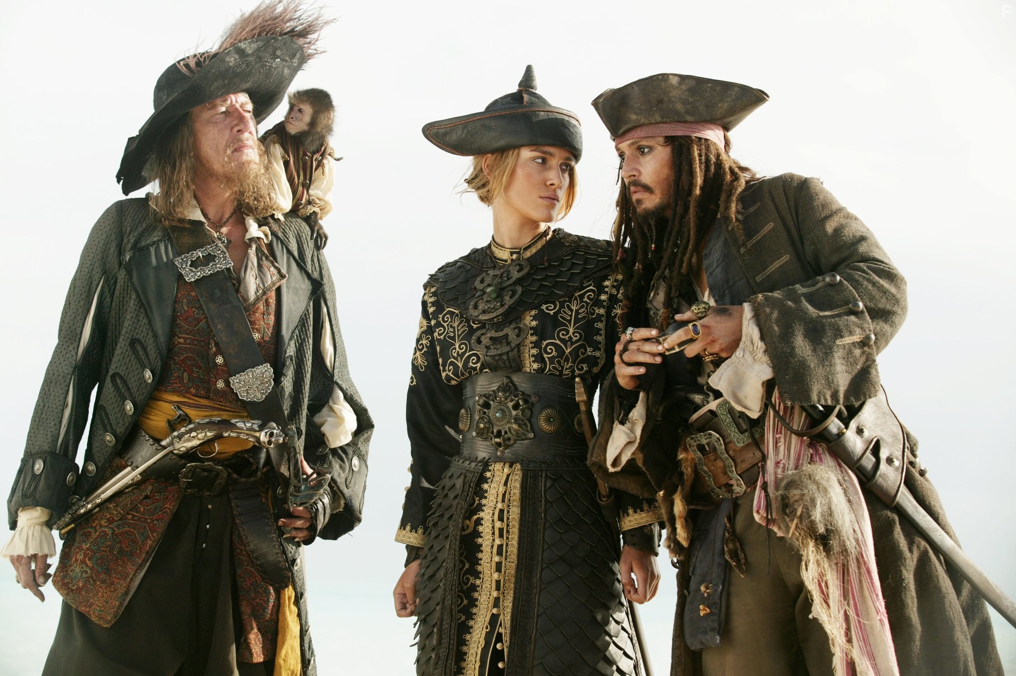Johnny Depp, Geoffrey Rush, and Keira Knightley in Пираты Карибского моря: На краю Света (2007)