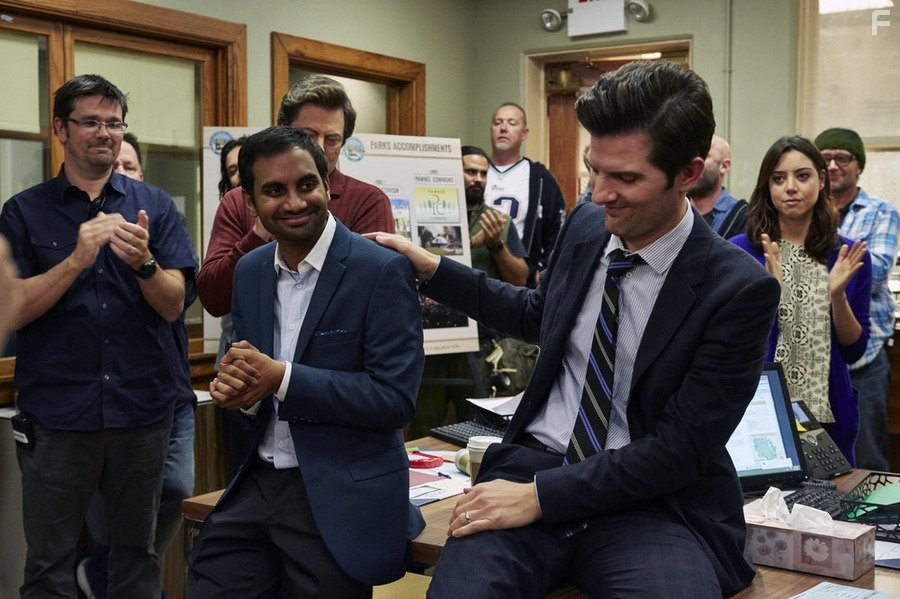 Adam Scott, Aziz Ansari, and Aubrey Plaza in Парки и зоны отдыха (2009)