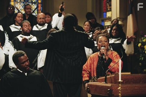 (Left) Wendell Pierce as Reverend Lewis (center with back toward camera) Cuba Gooding, Jr. as Darrin Hill and (right) Reverend Shirley Caesar as herself.