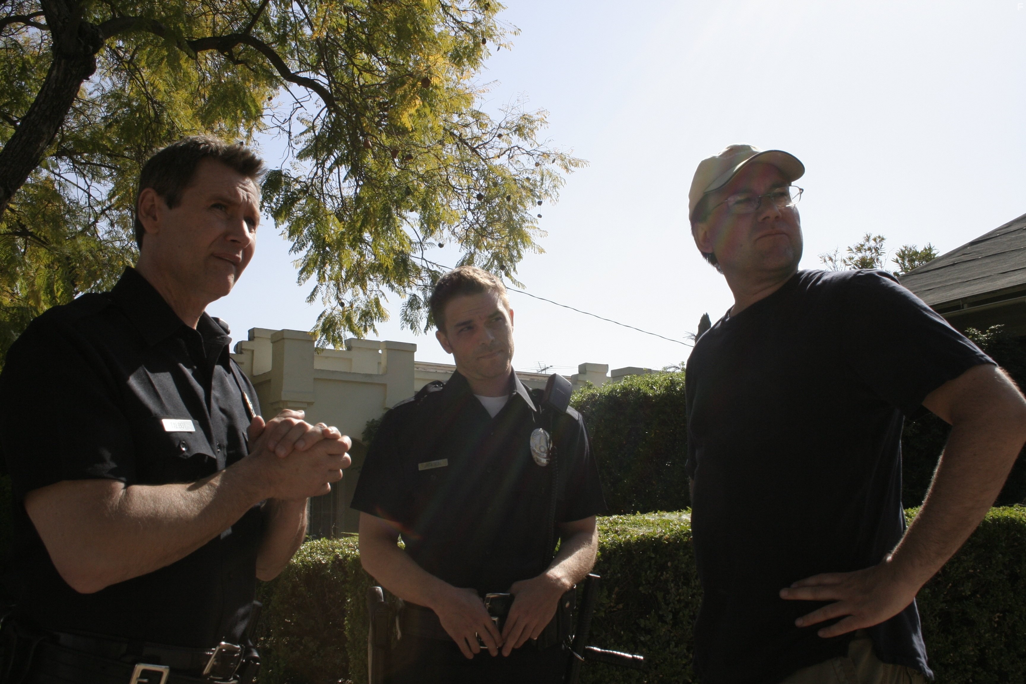 Director Sean Cain on the set of "Silent Night, Zombie Night" with his lead actors, Jack Forcinito and Andy Hopper.