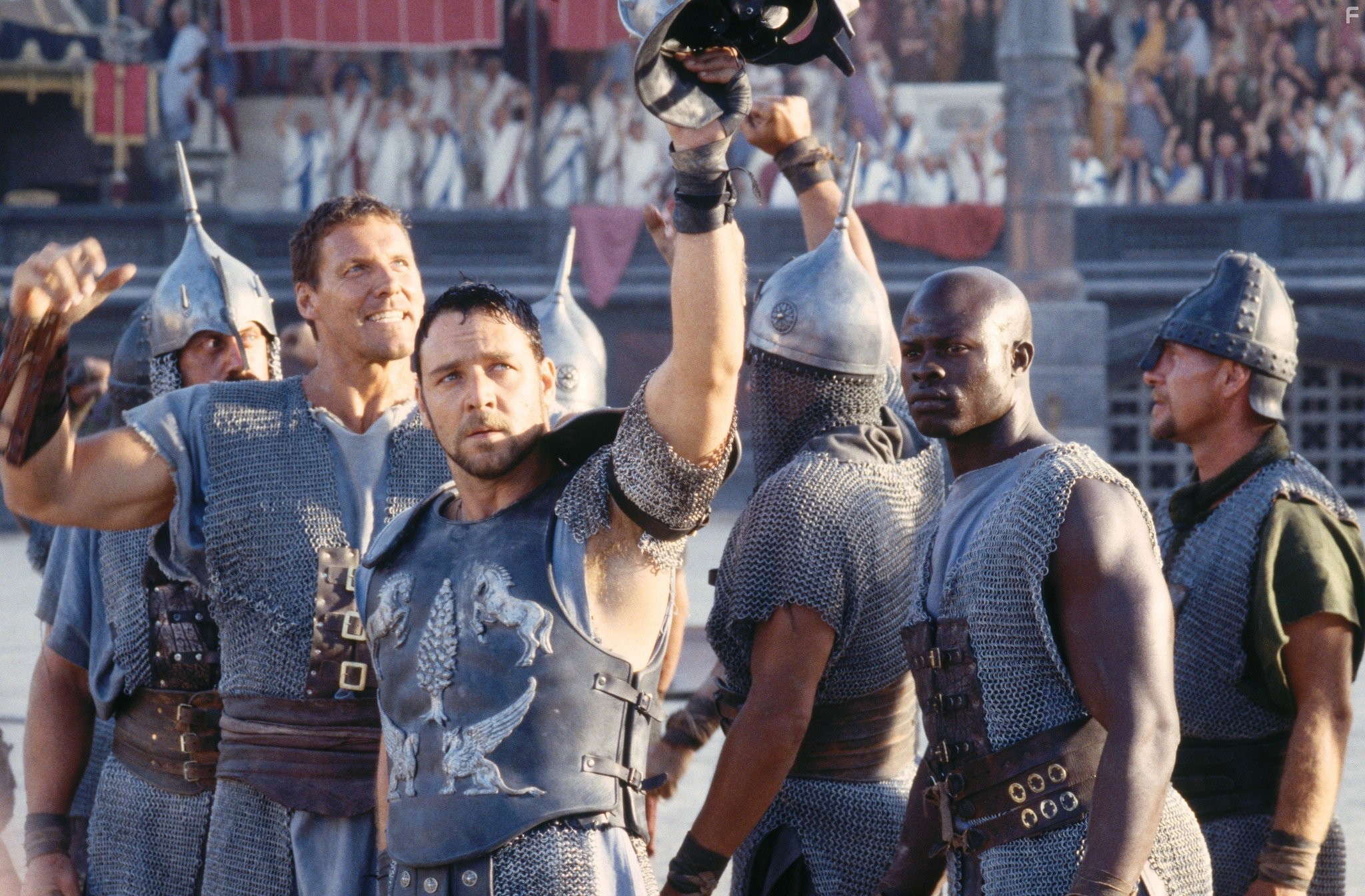 Russell Crowe, Djimon Hounsou, and Ralf Moeller in Гладиатор (2000)