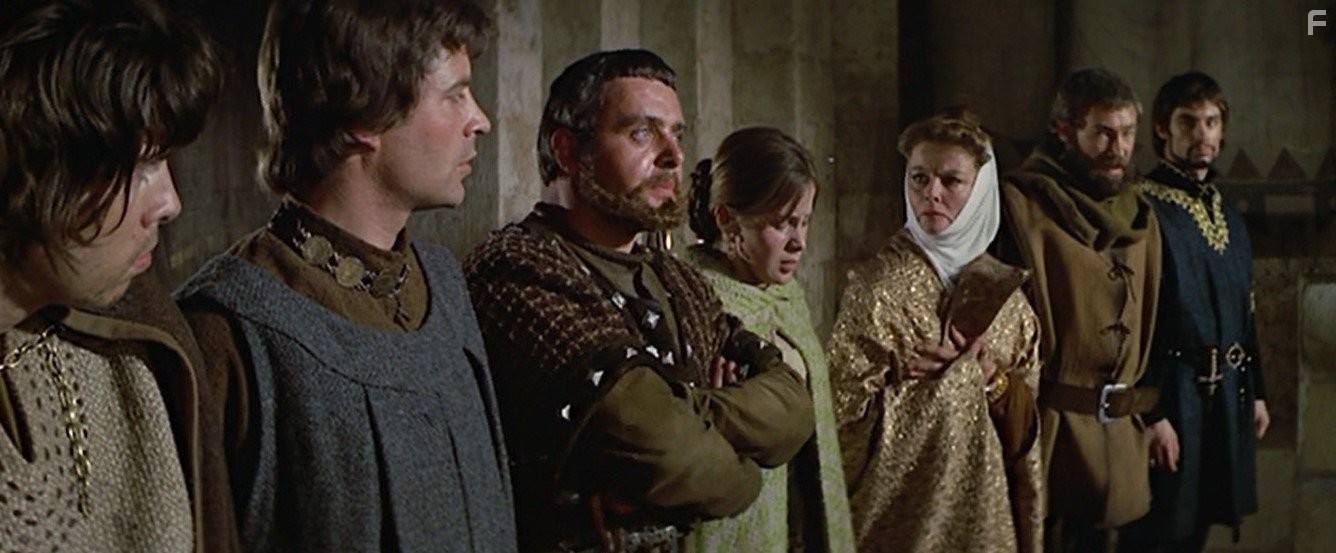 Katharine Hepburn, Anthony Hopkins, Peter O'Toole, Timothy Dalton, John Castle, and Jane Merrow in Лев зимой (1968)