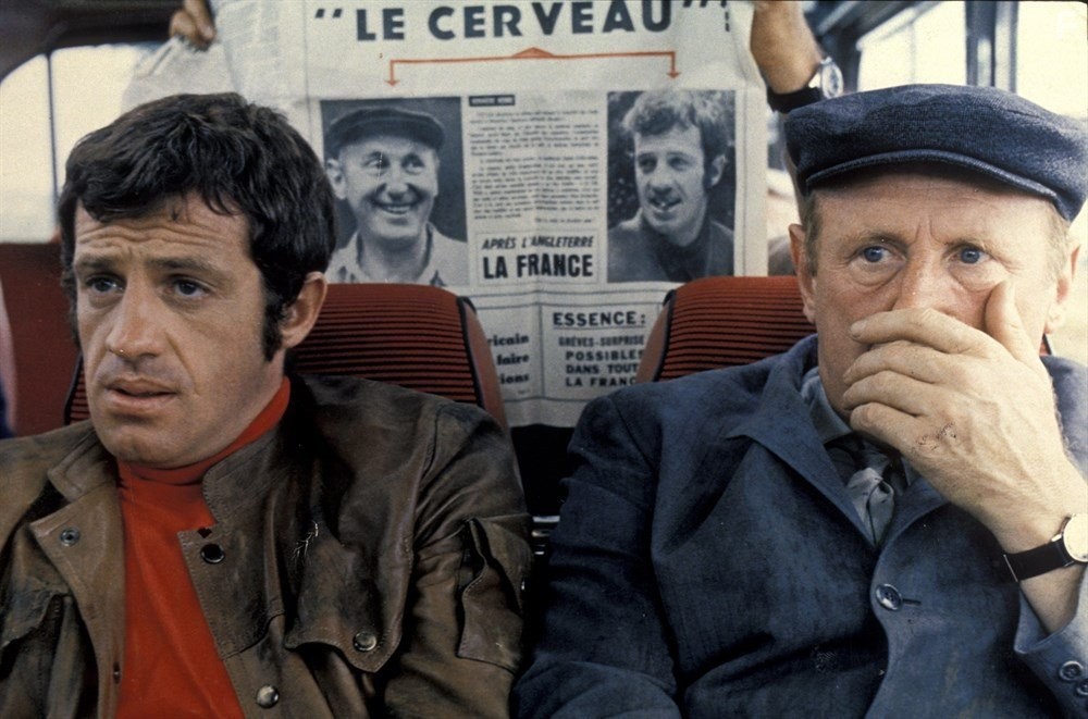 Jean-Paul Belmondo and Bourvil in Супермозг (1969)