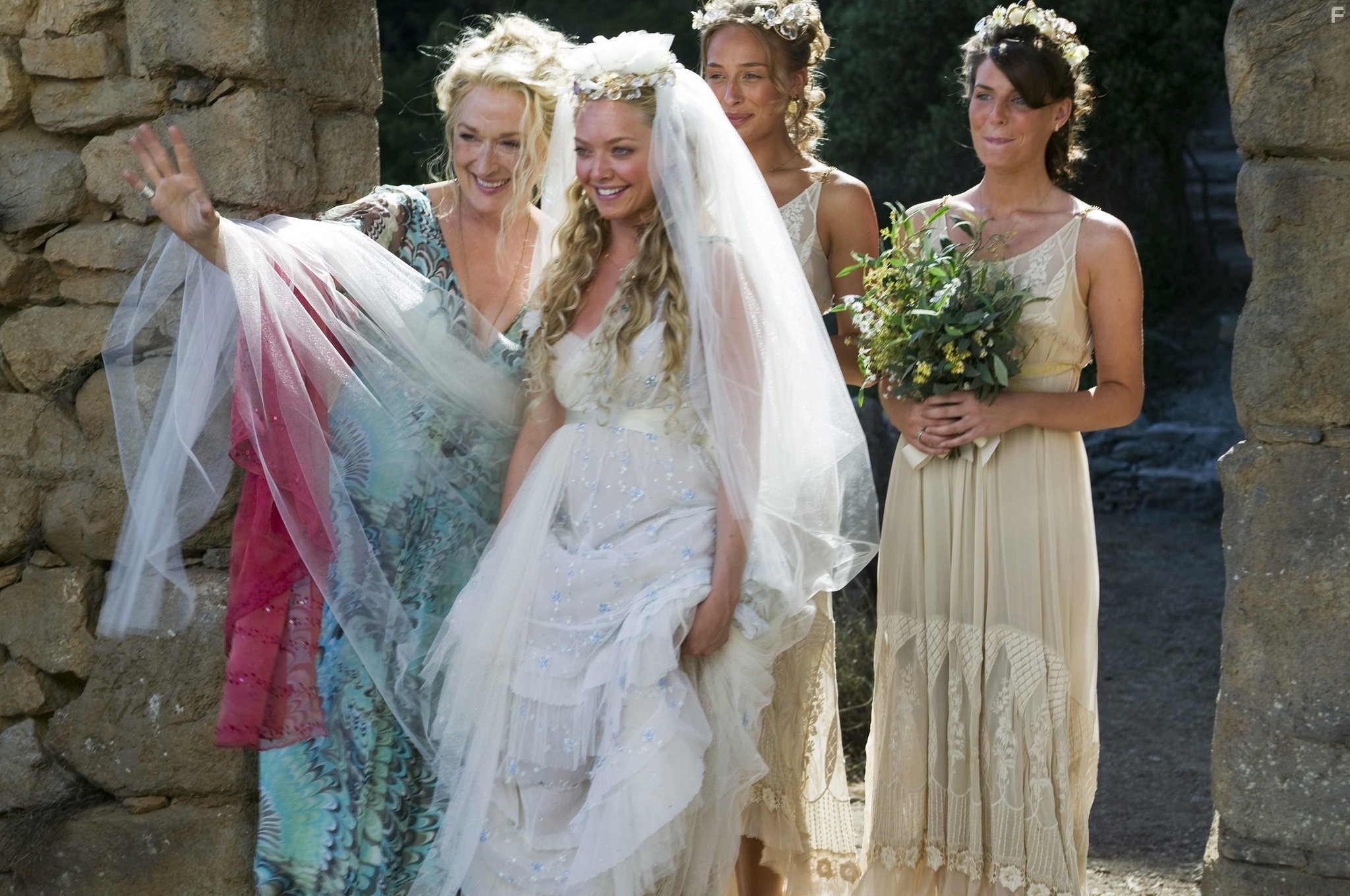 Meryl Streep, Amanda Seyfried, Ashley Lilley, and Rachel McDowall in Mamma Mia! (2008)