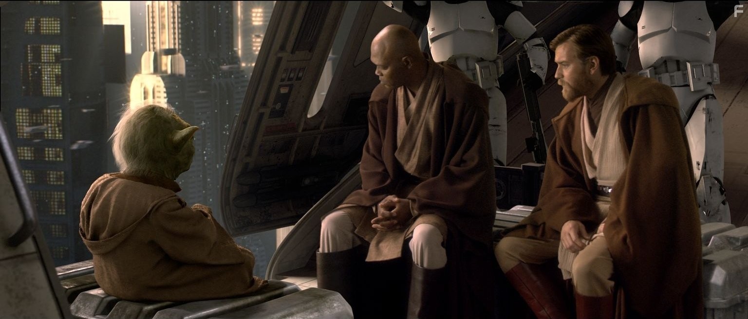 Samuel L. Jackson and Ewan McGregor in Звёздные войны. Эпизод 3: Месть Ситхов (2005)