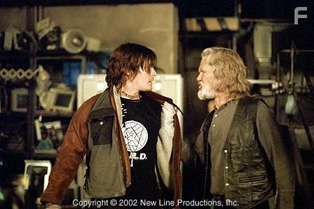 Scud (Norman Reedus, left) and Whistler (Kris Kristofferson) debate in New Line Cinema's action thriller, BLADE II.