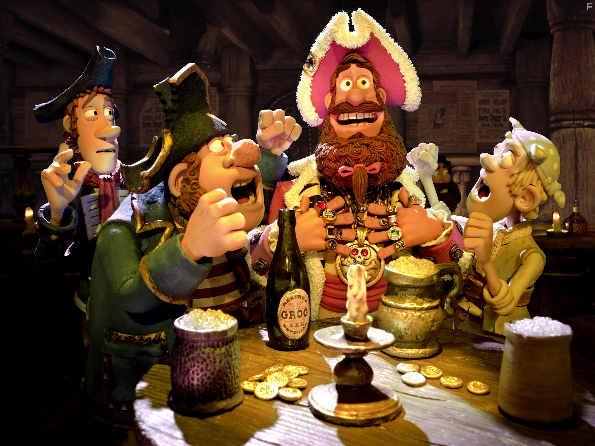 Hugh Grant, Martin Freeman, Brendan Gleeson, and Anton Yelchin in The Pirates! In an Adventure with Scientists! (2012)