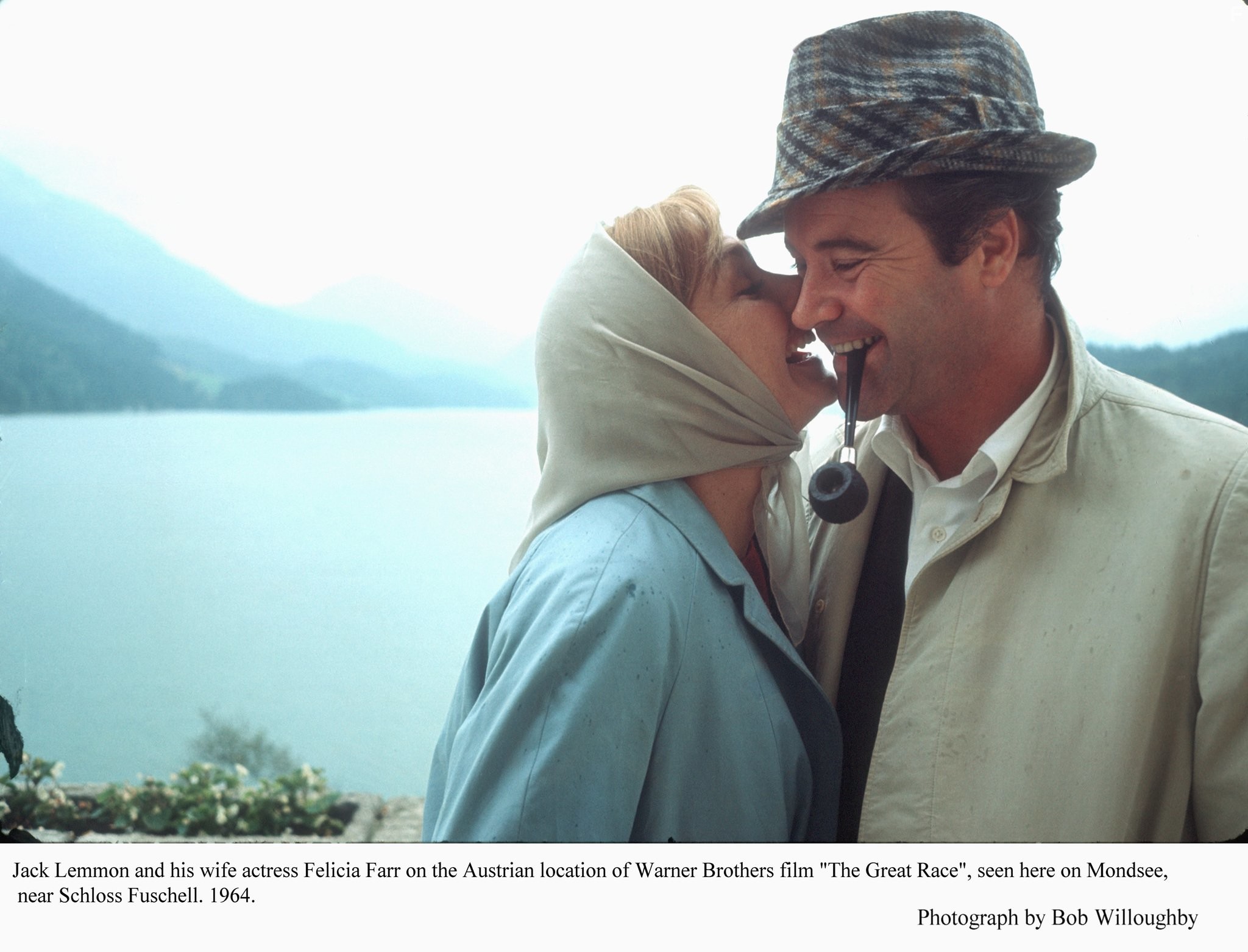 Jack Lemmon with wife Felicia Farr on Austrian location of Warner Bros. "Great Race, The." 1964