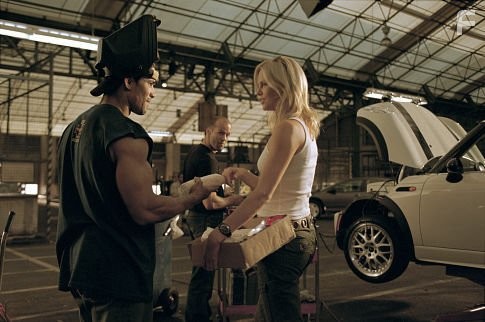 (Left to right) Franky G as Wrench, Jason Statham as Handsome Rob and Charlize Theron as Stella.