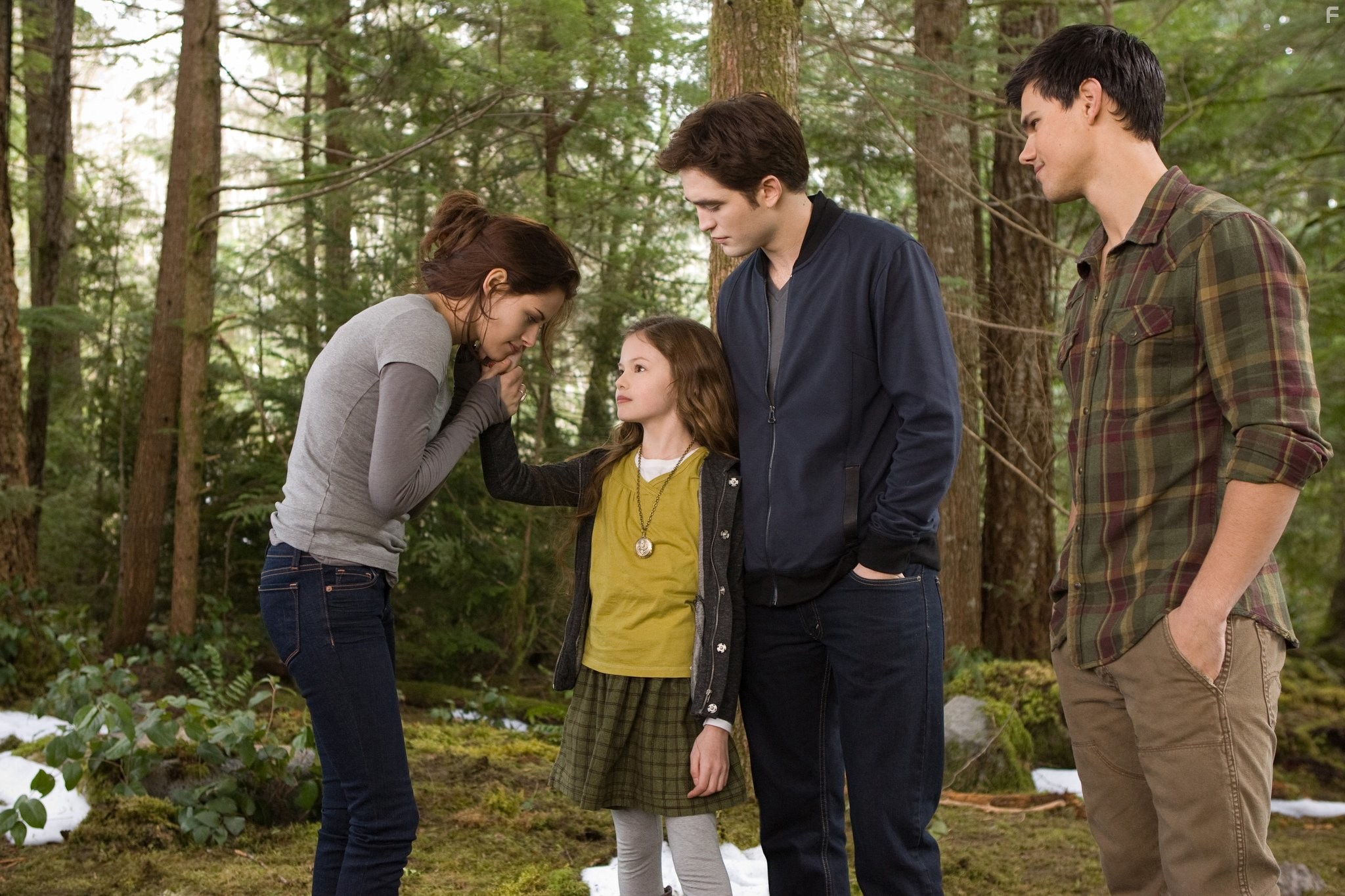 Kristen Stewart, Taylor Lautner, Robert Pattinson, and Mackenzie Foy in Сумерки. Сага. Рассвет: Часть 2 (2012)