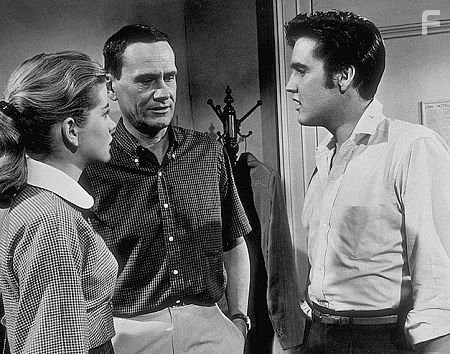 Elvis Presley, Wendell Corey, and Dolores Hart in "Loving You," Paramount, 1957.
