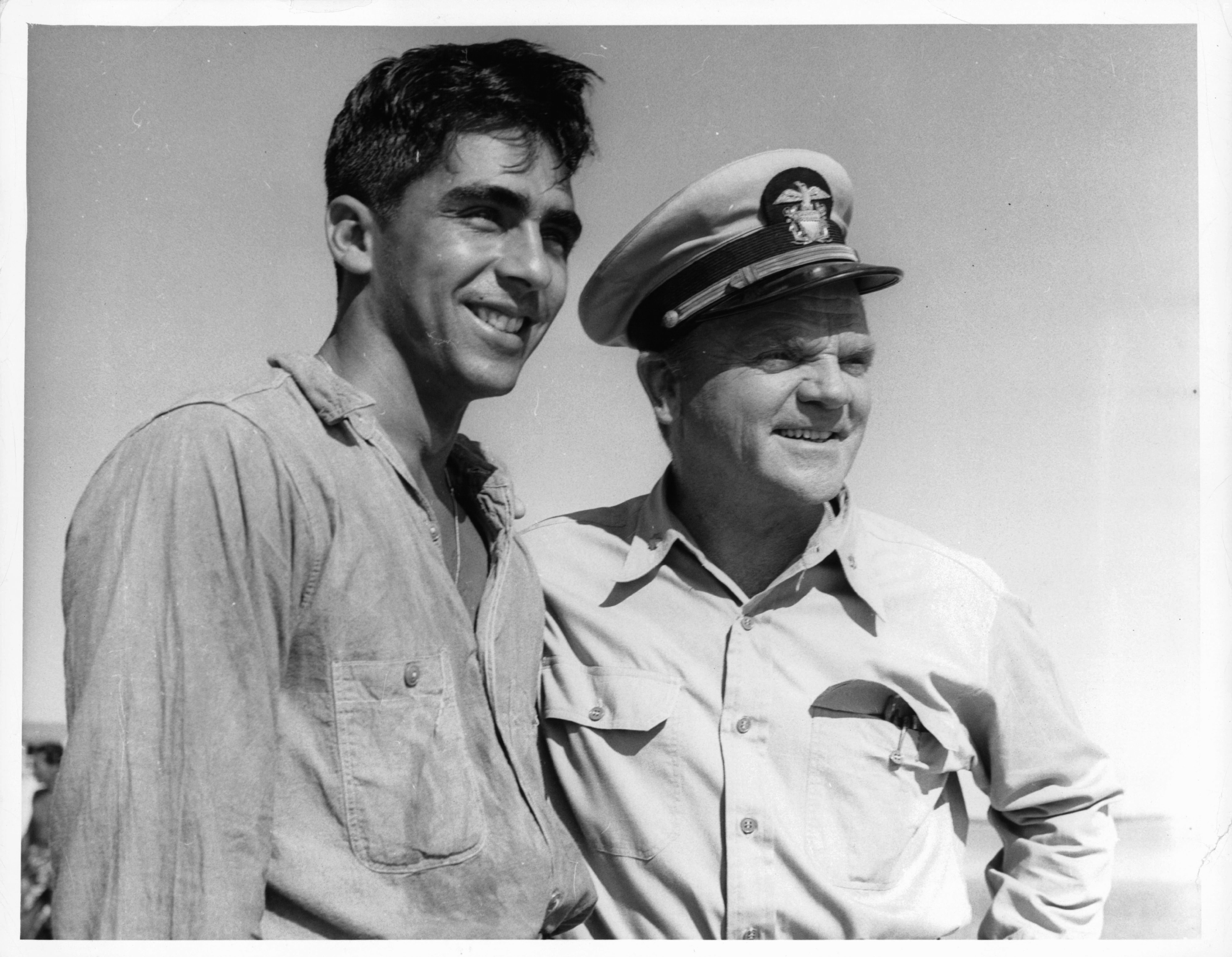 James Cagney and Perry Lopez in Мистер Робертс (1955)