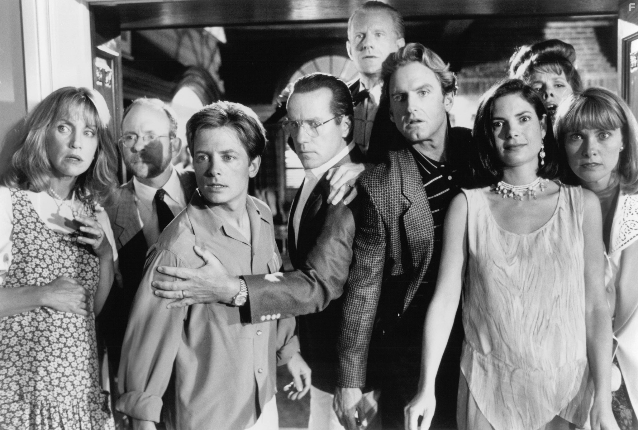 Michael J. Fox, Bob Balaban, Ed Begley Jr., Jere Burns, Colleen Camp, Siobhan Fallon Hogan, Phil Hartman, Joyce Hyser, and Mary Ellen Trainor in Жадность (1994)