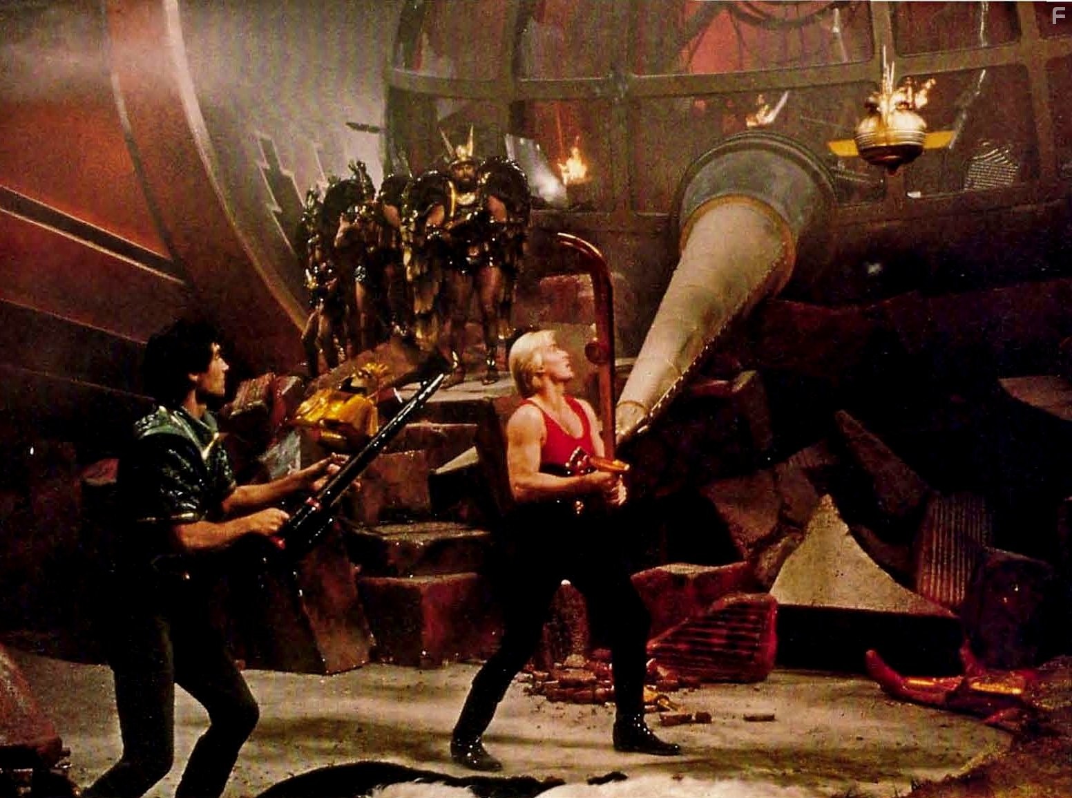 Brian Blessed, Timothy Dalton, and Sam J. Jones in Флэш Гордон (1980)