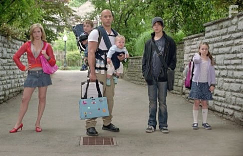 (Left to right) Brittany Snow, Logan/Keegan Hoover, Vin Diesel, Luke/Bo Vink, Max Thieriot, Morgan York.