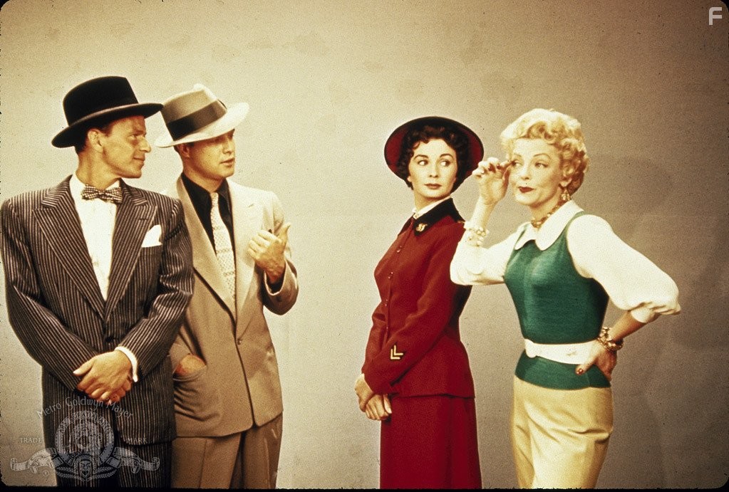 Marlon Brando, Frank Sinatra, Jean Simmons, and Vivian Blaine in Парни и куколки (1955)