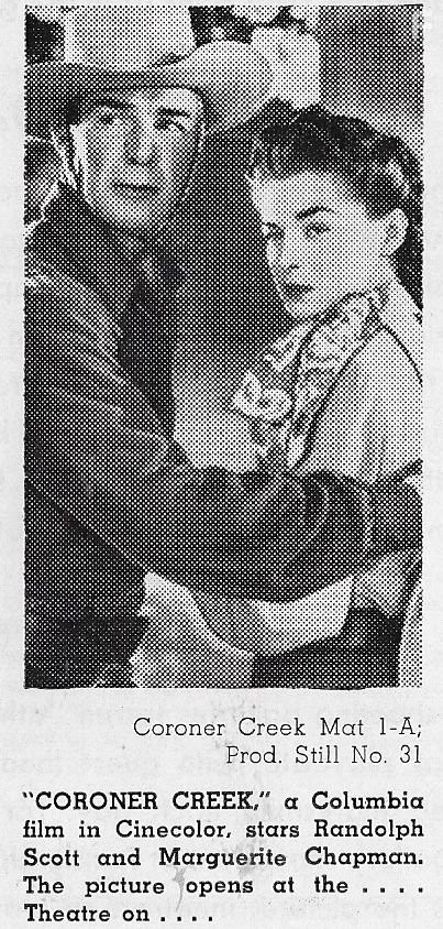 Randolph Scott and Marguerite Chapman in Coroner Creek (1948)